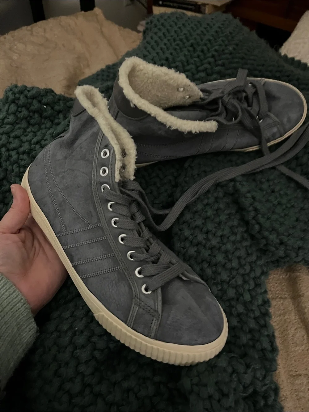 Gola Gray Suede High-Top Sneakers with Shearling Collar